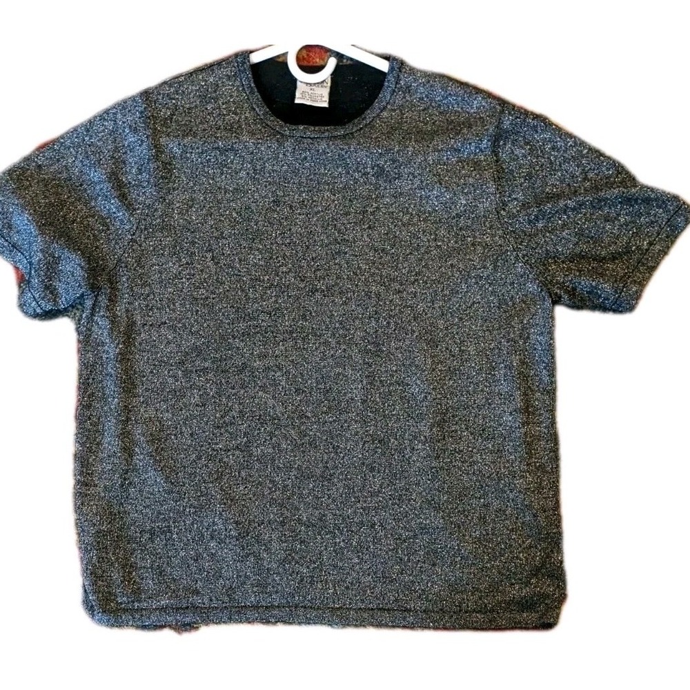 Allison Daley Black Silvery Metallic Short Sleeve Pullover Holiday Top Large‎